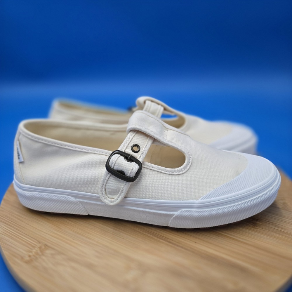 Vans Mary Jane Canvas Sneakers Cream White Buckle Low Top Women's Size 9.5 NWOB